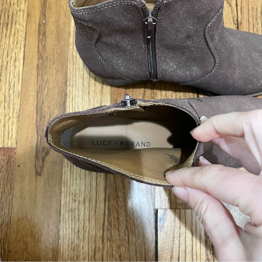 Lucky Brand Belia Leather Ankle Booties Boots Tobacco Distressed Metallic Size 9 - Picture 12 of 12